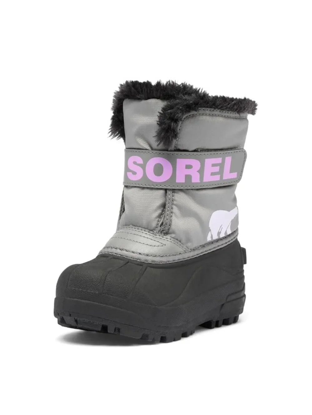 Sorel Girl's Gray Black Snow Commander Faux Fur Ankle Winter Boots Size 11